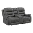 Erron Manual Reclining Loveseat w Console- Cupholders- Dark Gray Microfiber
