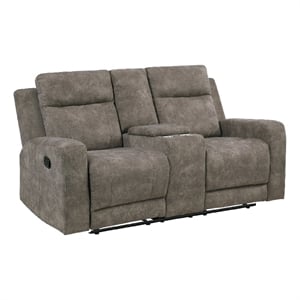 Diti Manual Reclining Loveseat w Console- Cupholders- Brown Microfiber