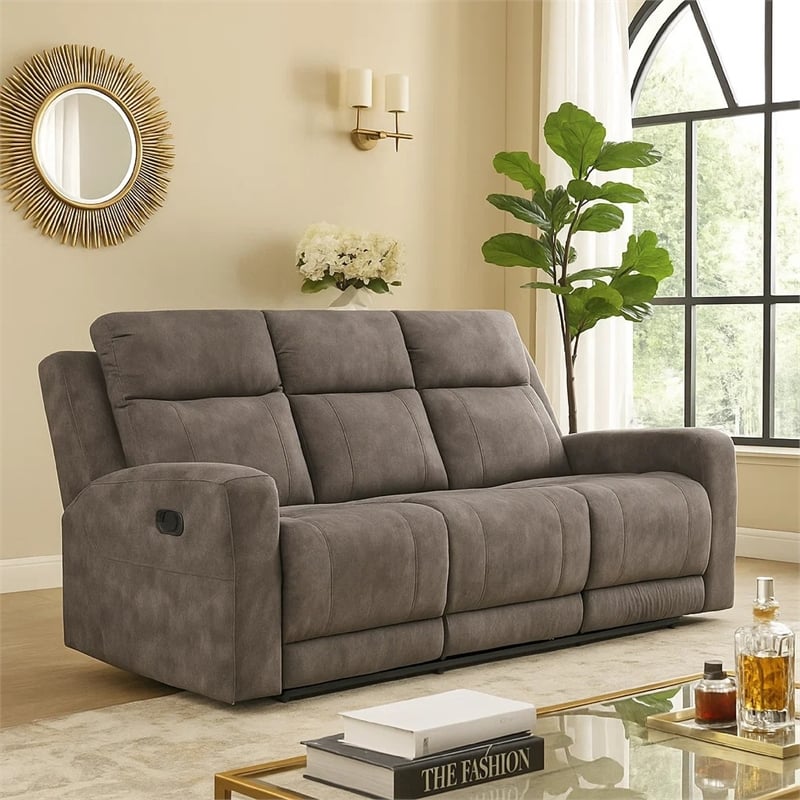 Diti Manual Reclining Sofa- 3 Seater- Soft Brown Polished Microfiber