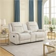Lenny Manual Recliner Loveseat w Cupholder Console- Beige Microfiber