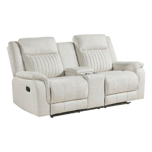 Lenny Manual Recliner Loveseat w Cupholder Console- Beige Microfiber