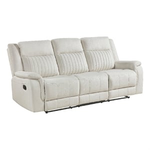 Lenny Manual Recliner Sofa- 3 Seater- Channeled Back- Beige Microfiber