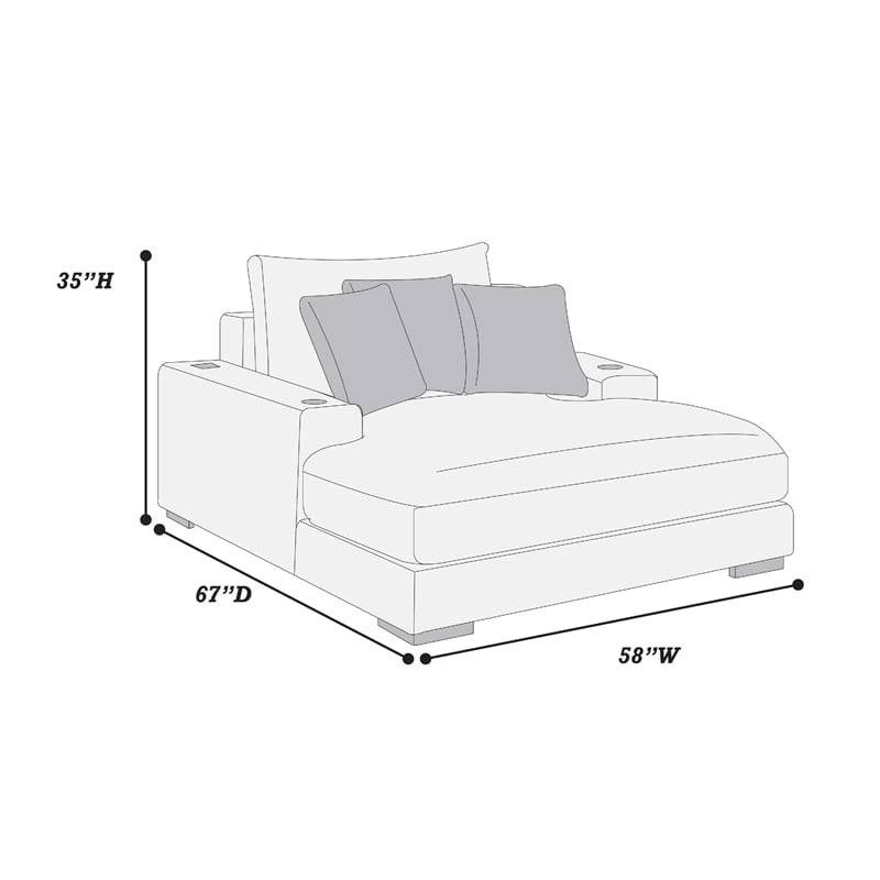 Terra Chaise Lounger- Cup Holder and USB Ports- Black Corduroy Fabric