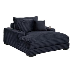 Terra Chaise Lounger- Cup Holder and USB Ports- Black Corduroy Fabric