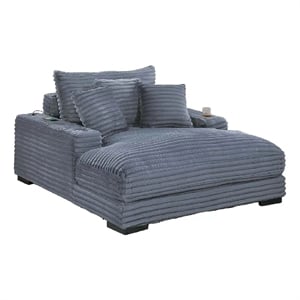 Terra Chaise Lounger- Cup Holder and USB Ports- Gray Corduroy Fabric