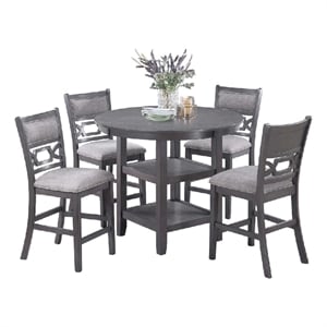 Sienna 5pc Counter-Height Table Set- 4 Chairs- 2 Shelves- Gray Wood