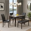 Wesley 5pc Dining Table Set- Black Faux-Leather- Faux Marble- Cherry Brown