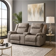 Lenny Manual Recliner Loveseat w Cupholder Console- Gray Microfiber