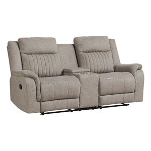 Lenny Manual Recliner Loveseat w Cupholder Console- Gray Microfiber
