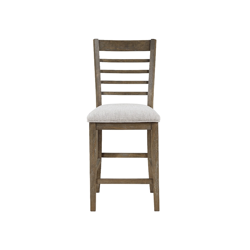 Emy 6pc Counter Height Table Set- 4 White Chairs- Bench- Light Brown