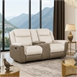Feo Double Manual Reclining Loveseat with Console- Beige and Gray Chenille