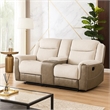 Feo Double Manual Reclining Loveseat with Console- Beige and Gray Chenille
