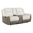Feo Double Manual Reclining Loveseat with Console- Beige and Gray Chenille