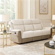 Feo Double Manual Reclining Sofa- Beige and Gray Chenille- Foam Cushions