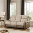 Feo Double Manual Reclining Sofa- Beige and Gray Chenille- Foam Cushions
