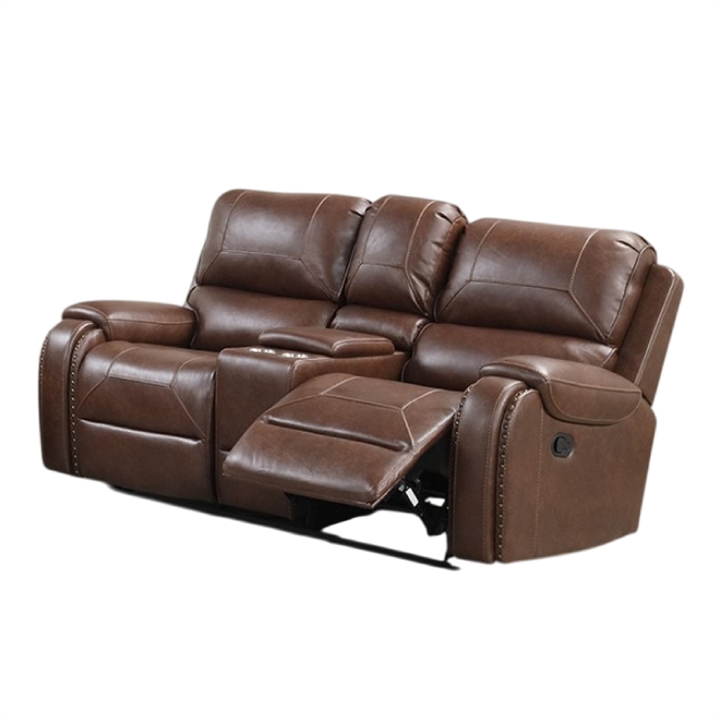 Teli 2pc Manual Reclining Sofa and Loveseat Set- Brown Faux Leather