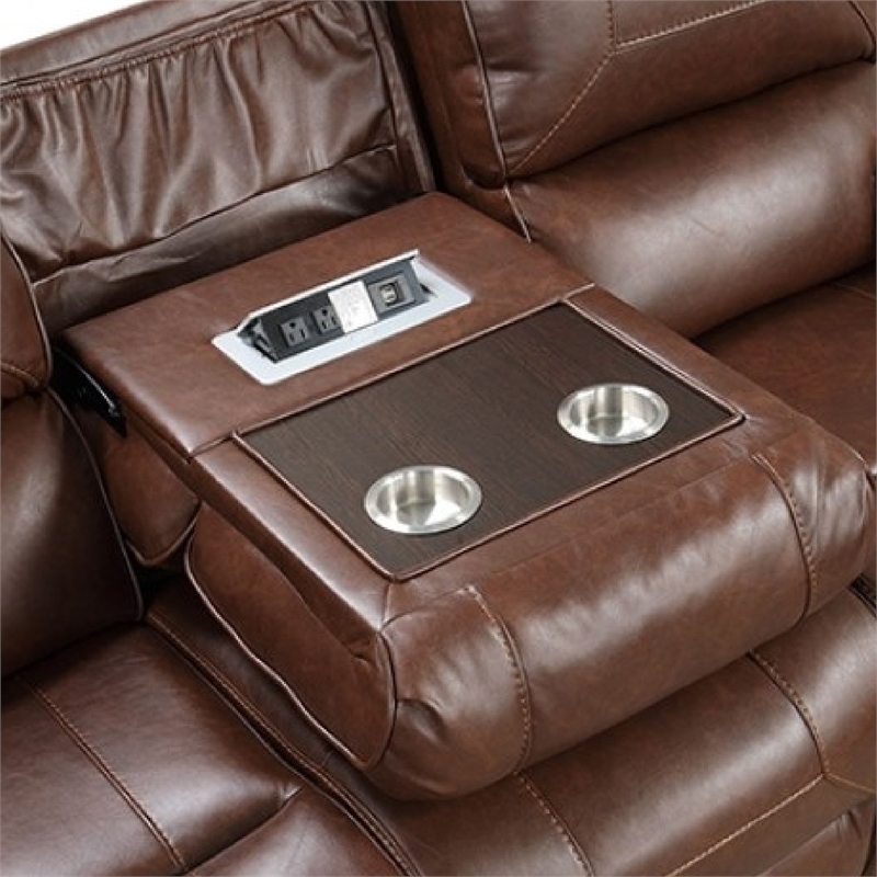 Teli 2pc Manual Reclining Sofa and Loveseat Set- Brown Faux Leather