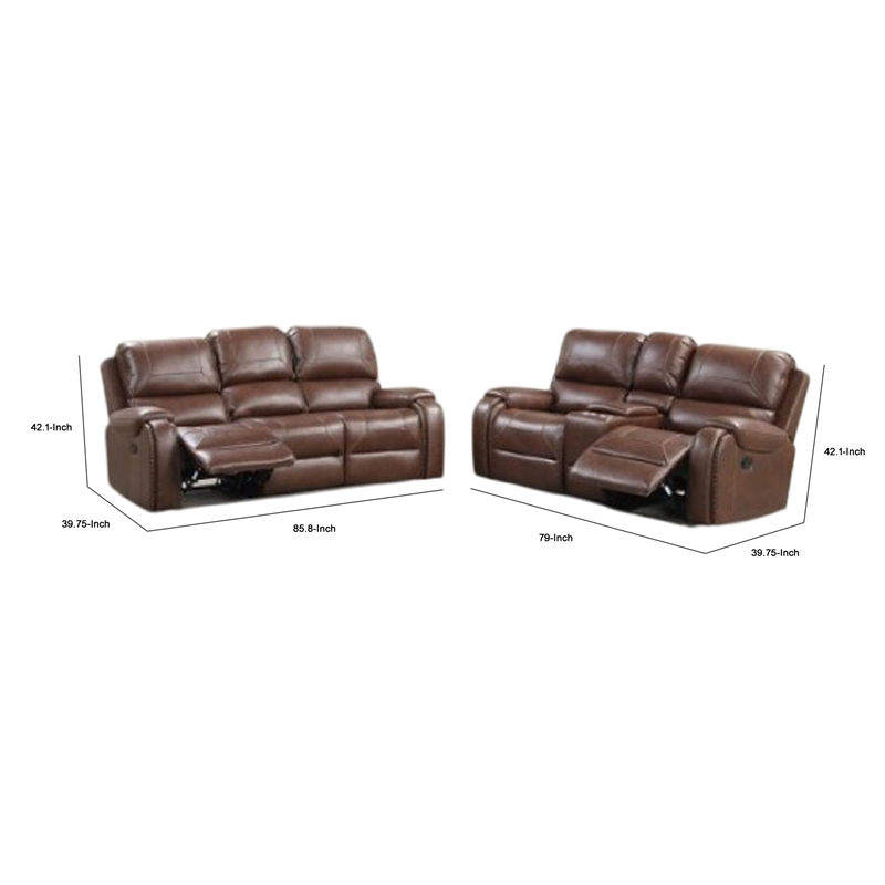 Teli 2pc Manual Reclining Sofa and Loveseat Set- Brown Faux Leather