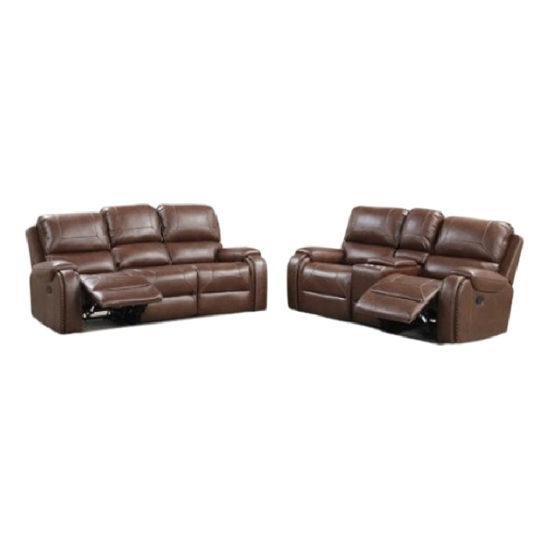 Teli 2pc Manual Reclining Sofa and Loveseat Set- Brown Faux Leather