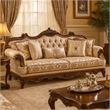 Hesar Sofa- 5 Pillows- Vintage Style Chenille Tufted- Cherry Brown Wood Frame
