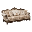 Hesar Sofa- 5 Pillows- Vintage Style Chenille Tufted- Cherry Brown Wood Frame