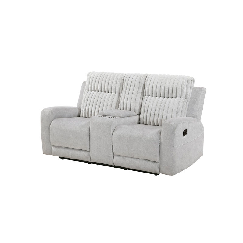 Lupe Double Manual Reclining Loveseat with Console- Light Gray Microfiber