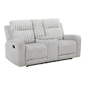 Lupe Double Manual Reclining Loveseat with Console- Light Gray Microfiber