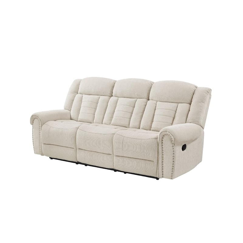 Reo Double Manual Reclining Sofa with Nailhead Trim- Beige Chenille