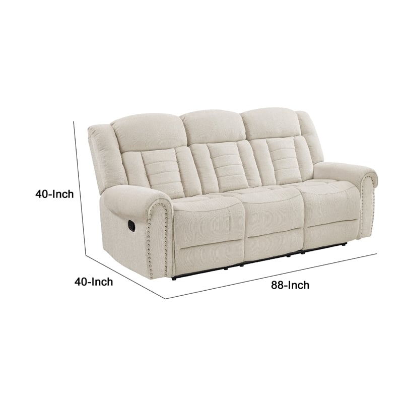 Reo Double Manual Reclining Sofa with Nailhead Trim- Beige Chenille