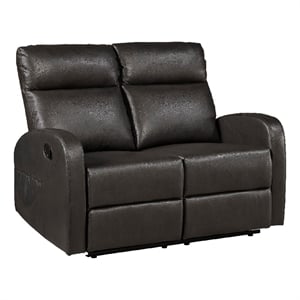 Mey Wall Hugger Manual Recliner Loveseat- Dark Brown Faux Leather 50 Inch