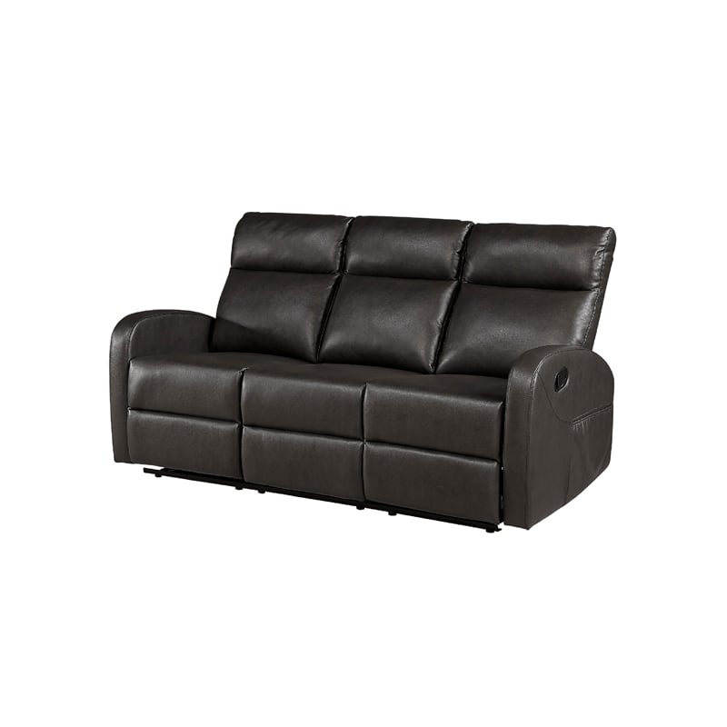 Mey Wall Hugger Manual Recliner Sofa- Dark Brown Faux Leather 71 Inch