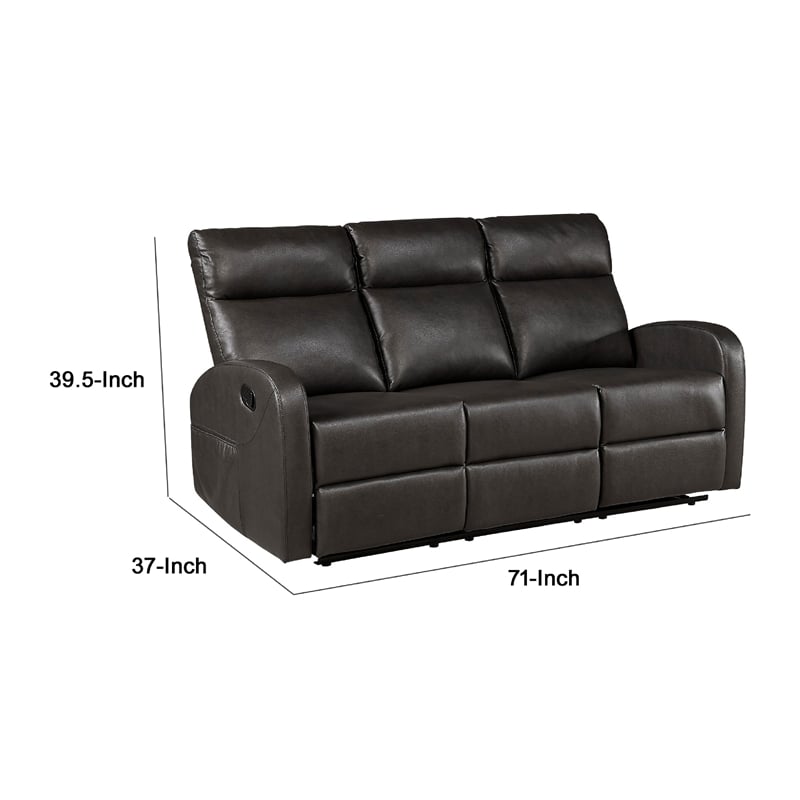Mey Wall Hugger Manual Recliner Sofa- Dark Brown Faux Leather 71 Inch