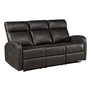 Mey Wall Hugger Manual Recliner Sofa- Dark Brown Faux Leather 71 Inch