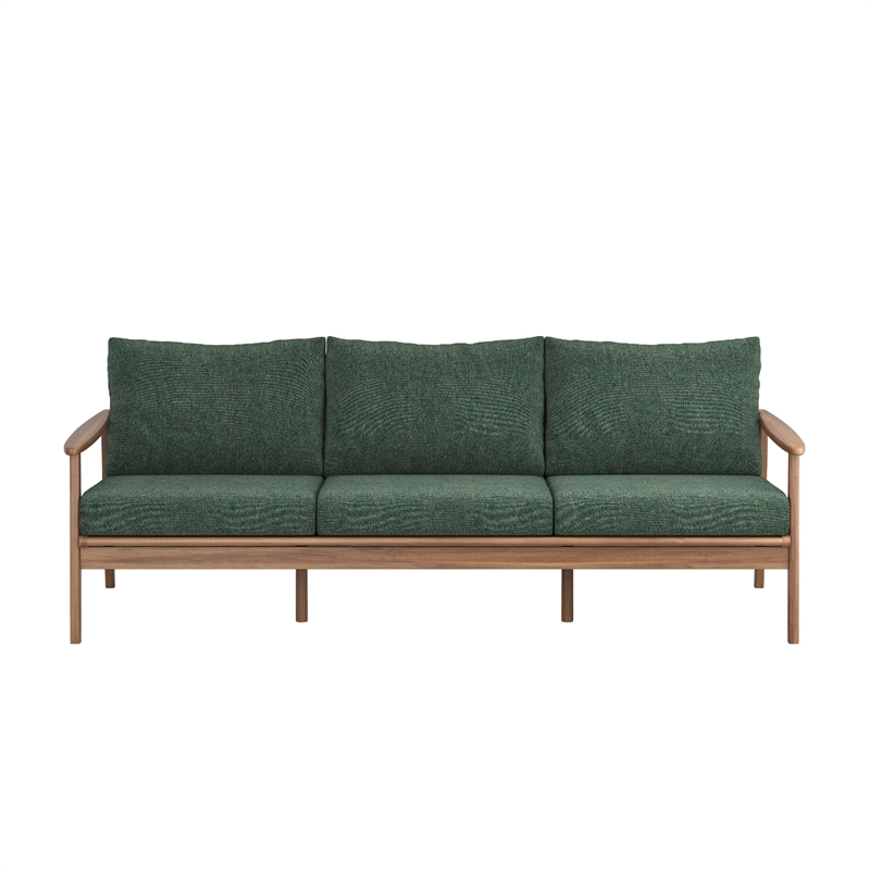 Anya Outdoor Sofa- Natural Brown Wood- Moss Green Cushions- 89 Inch