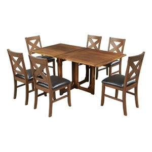 Hosa 7pc Rectangular Dining Table Set- Faux Leather Seats- Brown Mango Wood