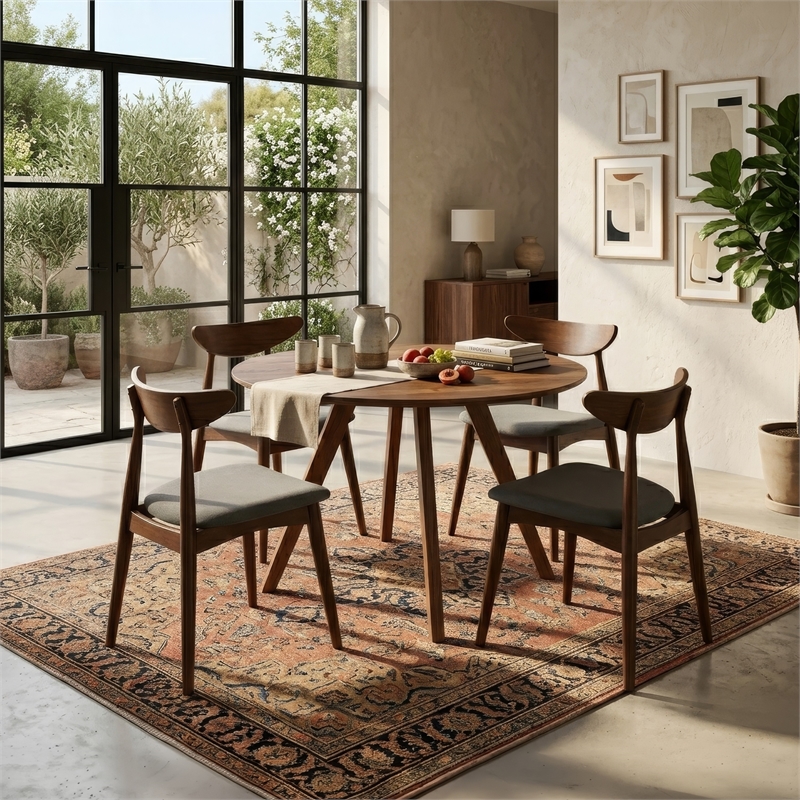 Kios 5pc Round Dining Table Set- Splayed Legs- Curved Back- Brown