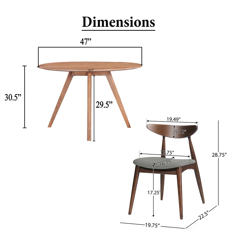 Kios 5pc Round Dining Table Set- Splayed Legs- Curved Back- Brown