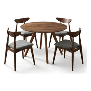 Kios 5pc Round Dining Table Set- Splayed Legs- Curved Back- Brown