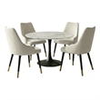 Kema 5pc Dining Table Set- Tulip Pedestal Base- Round White Marble- Black