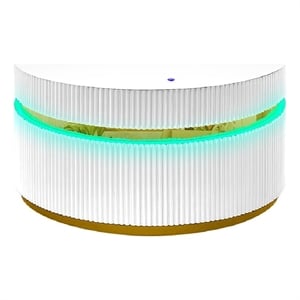 Tavi Coffee Table- 39 Inch Round Glass Top and LED Lit Gold Brim- White
