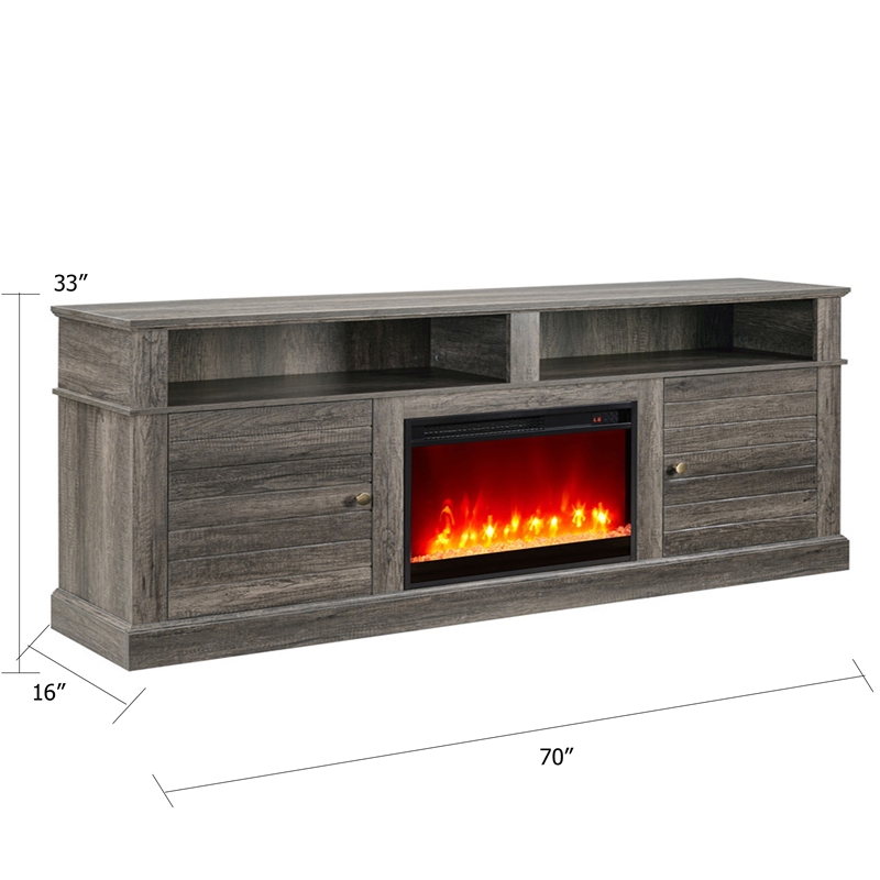 Rera TV Stand Media Cabinet Electric Fireplace Heater- 70 Inch Walnut Gray