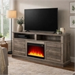 Rera TV Stand Media Cabinet Electric Fireplace Heater- 70 Inch Walnut Gray