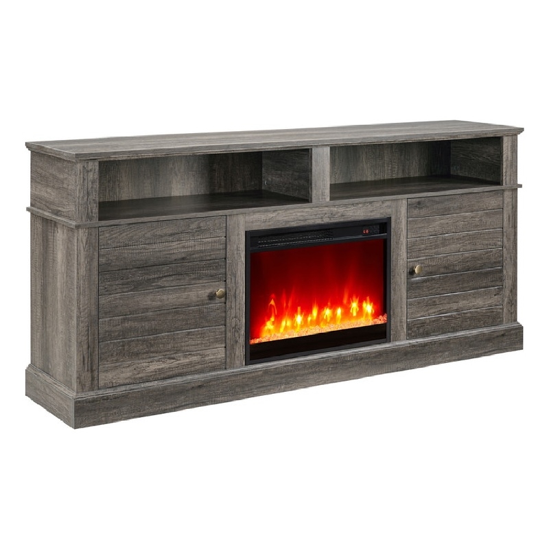 Rera TV Stand Media Cabinet Electric Fireplace Heater- 70 Inch Walnut Gray