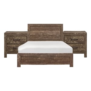 Queen Size Bedroom Set- Brown- Panel- 3-Piece Set with Bed and Two Nightstands
