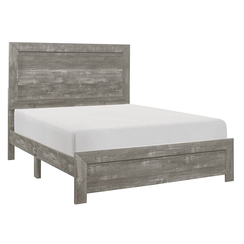 Queen Size Bedroom Set-Gray-Panel Headboard- 2-Piece Set with Bed and Nightstand