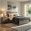 Queen Size Bedroom Set-Gray-Panel Headboard- 2-Piece Set with Bed and Nightstand