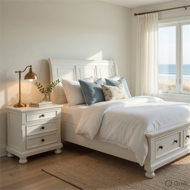 Queen Bedroom Set-White-Storage Bed with Drawers- 2-Piece Set Bed and Nightstand