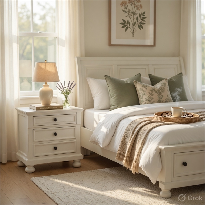 Queen Bedroom Set-White-Storage Bed with Drawers- 2-Piece Set Bed and Nightstand