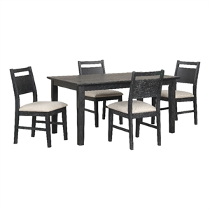 Saby 5pc Dining Table Set- 4 Side Chairs- Black Rubberwood- Light Brown