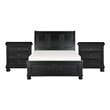 Queen Bedroom Set-Black-Storage Bed with Drawer-3-Piece with Bed- Two Nightstand